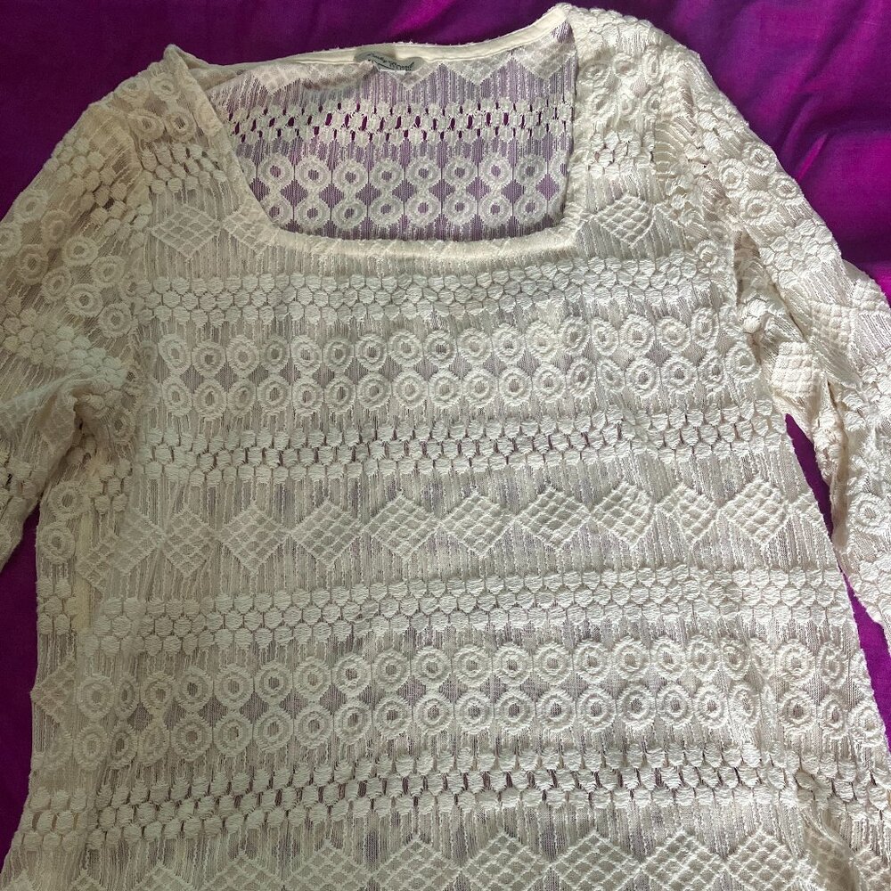 Women's L off white lacy Lucky Brand Blouse
